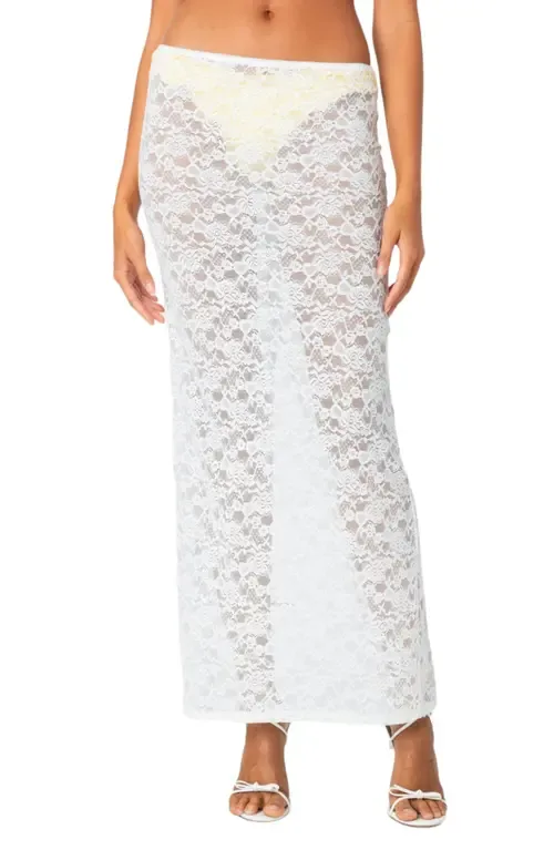 Oceana Sheer Lace Cover-Up Maxi Skirt by EDIKTED