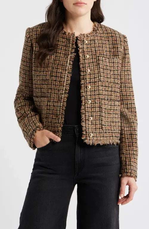 Fringe Crop Cotton Tweed Jacket by Bernardo