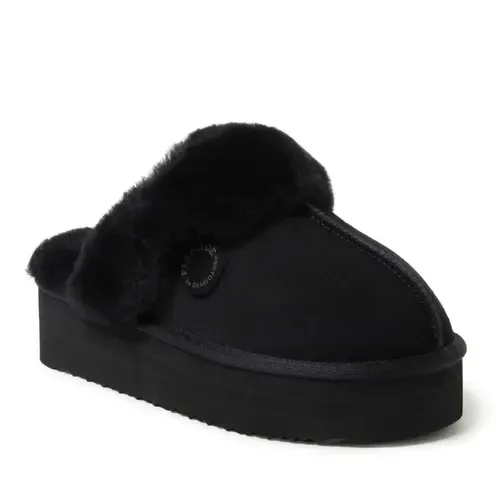 Fireside Melton Genuine Shearling Platform Scuff Slipper by Dearfoams