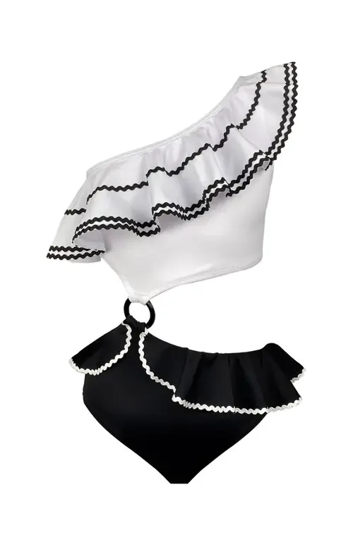 One-Shoulder Cutout Ring-Detail One-Piece Swimsuit by NESSI BYRD