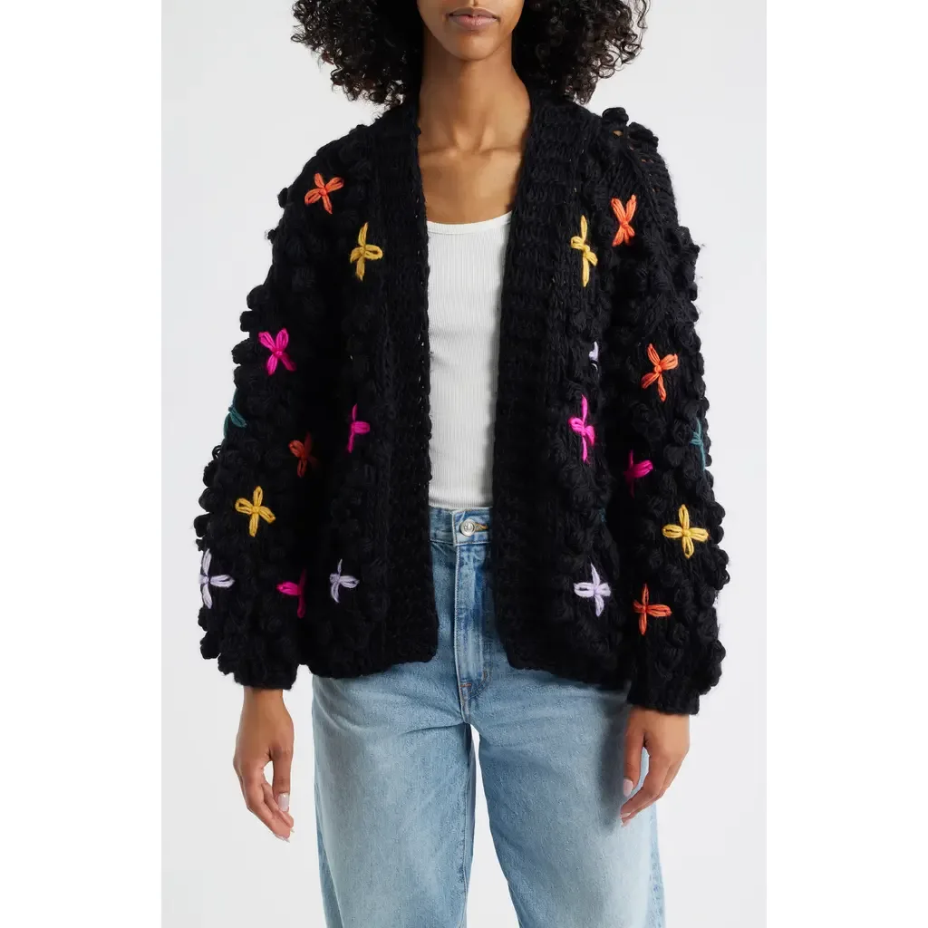 Embroidered Chunky Open Front Cardigan by Roffe Accessories