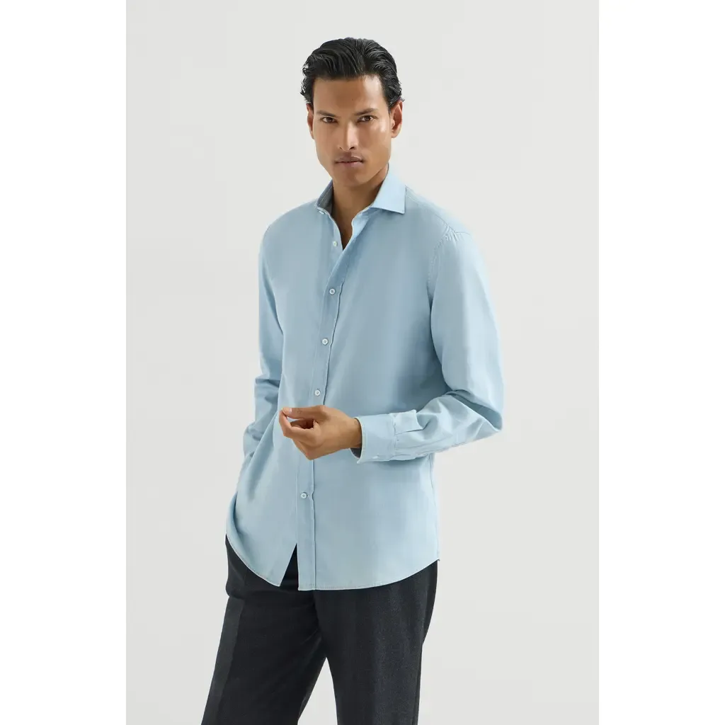 Lightweight Denim Shirt with Spread Collar by Brunello Cucinelli