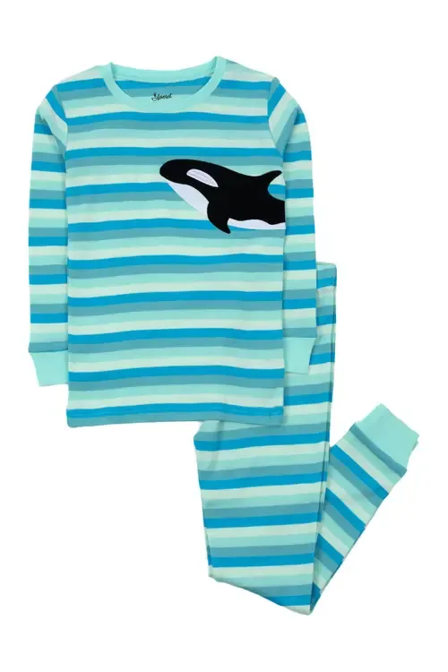 Striped Orca Pajama Set by Leveret