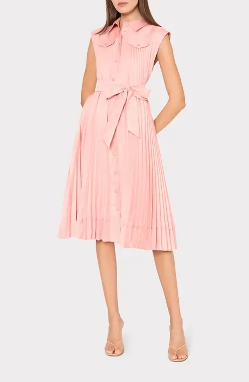 Johanna Pleat Twill Midi Shirtdress by Milly
