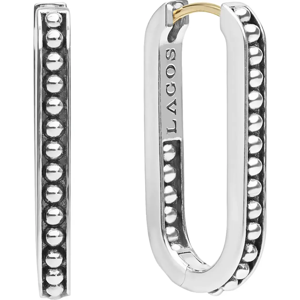 Signature Caviar Linear Hoop Earrings by LAGOS