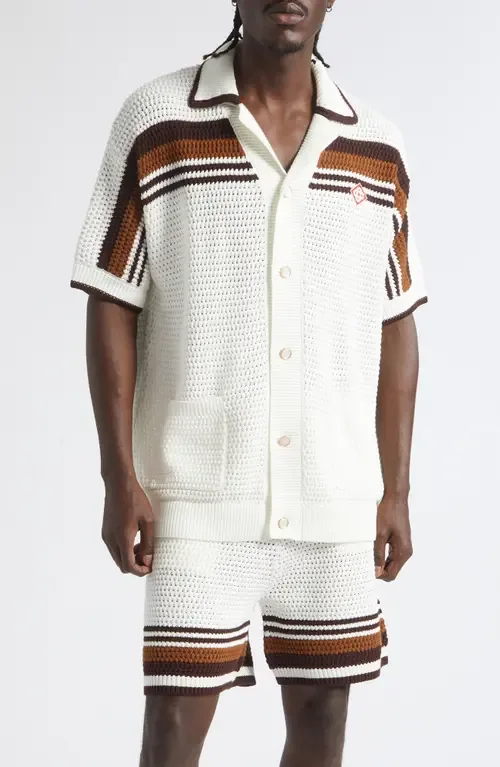 Tennis Stripe Cotton Open Stitch Sweater by Casablanca