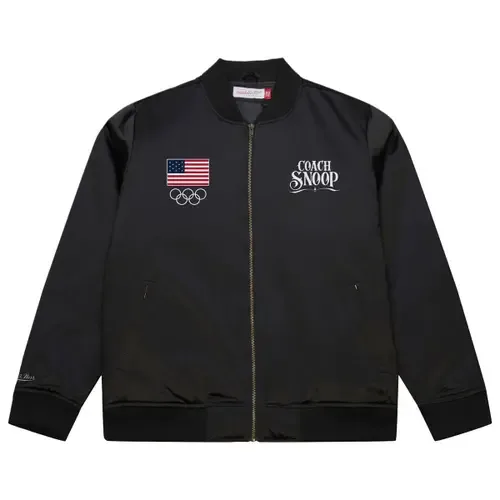 Mitchell & Ness Black Team USA Coach Snoop Satin Full-Zip Bomber Jacket by Mitchell & Ness