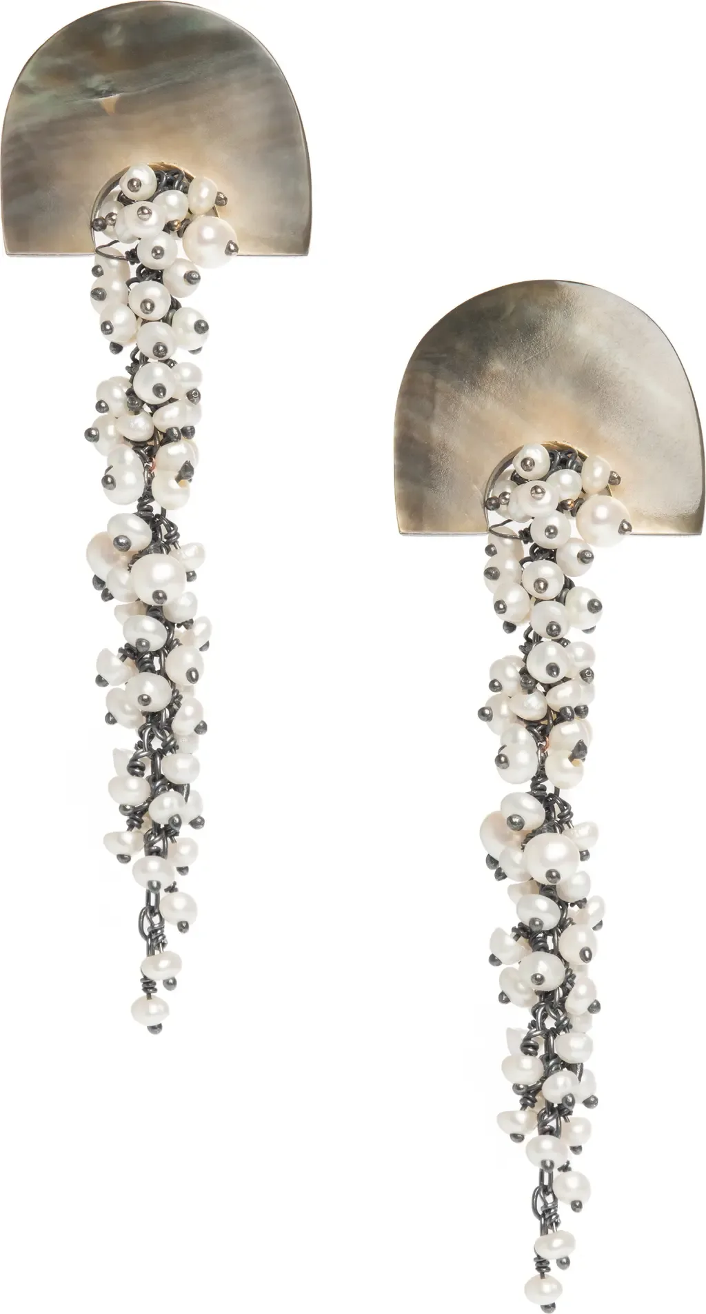 Hakuro Mother of Pearl and Pearl Long Drops by Freya Rose