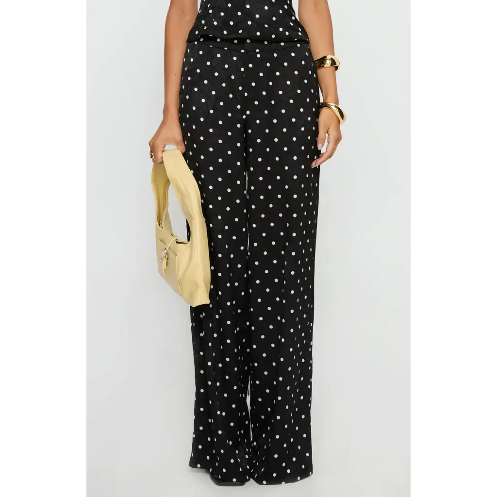 Powdered Sugar Polka Dot Strapless Top & Wide Leg Pants Set by Princess Polly