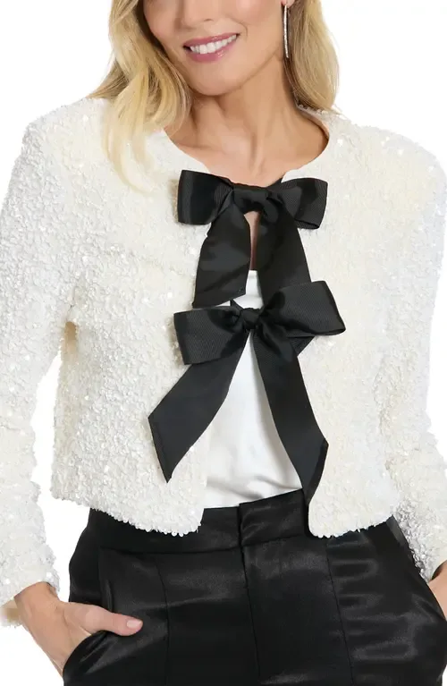 Double Bow Sequin Jacket by Maggy London
