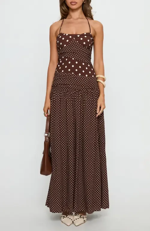 Marguerite Halter Dot Print Maxi Dress by Princess Polly