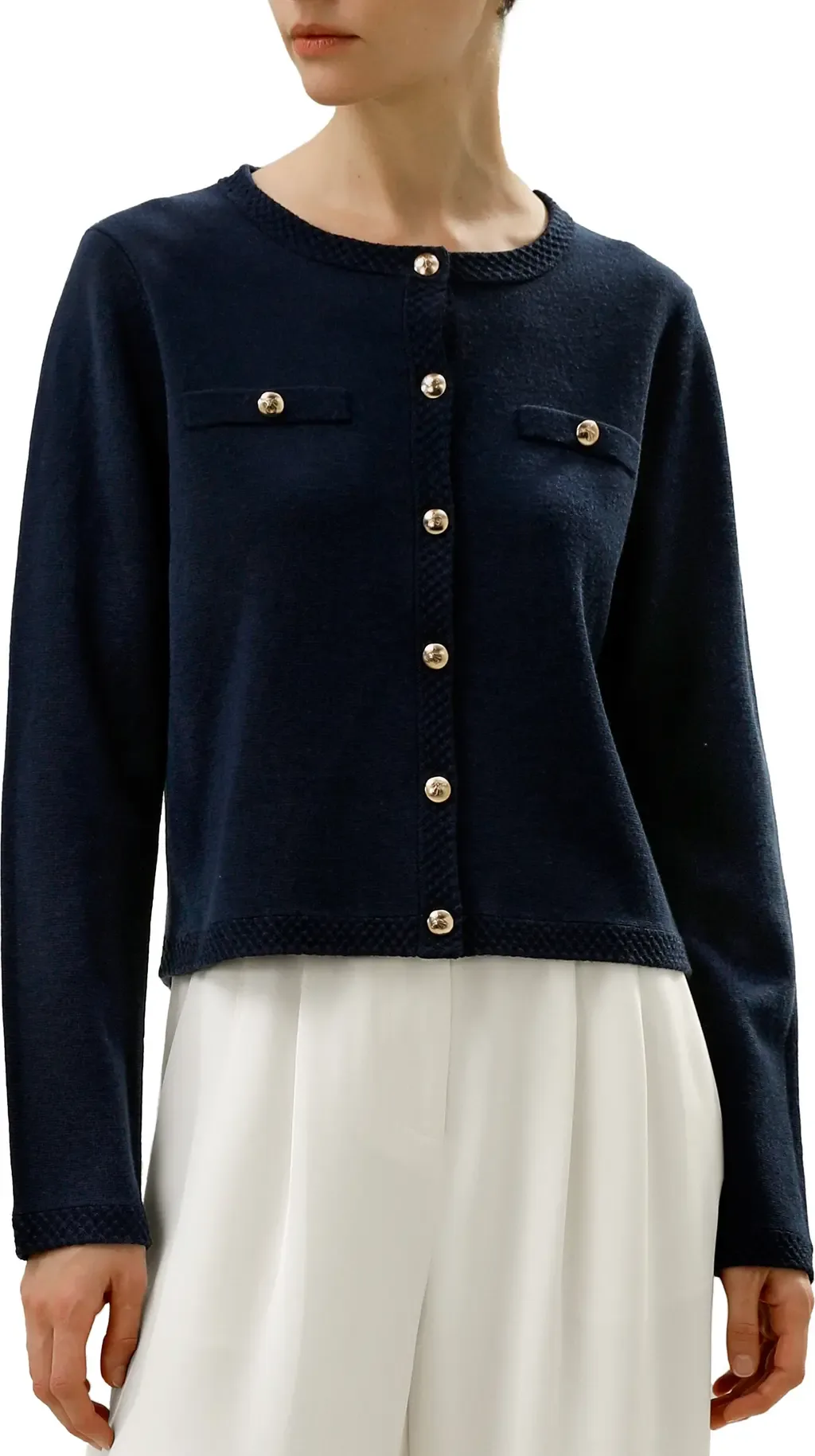 Wool Button-Front Sweater Lady Jacket