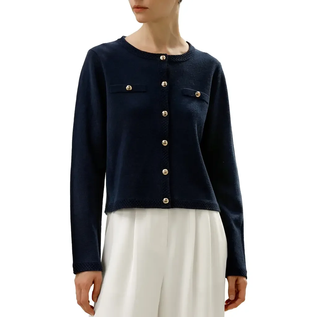 Wool Button-Front Sweater Lady Jacket by Lilysilk