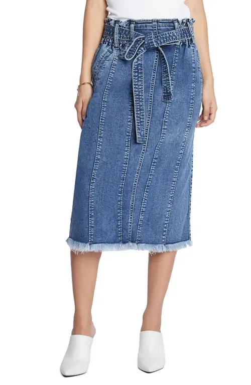 Tie Waist Raw Hem Denim Skirt by Wash Lab Denim