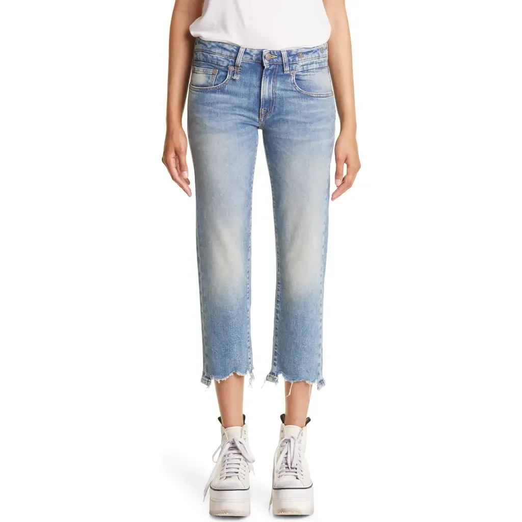 Chewed Hem Crop Straight Leg Jeans by R13
