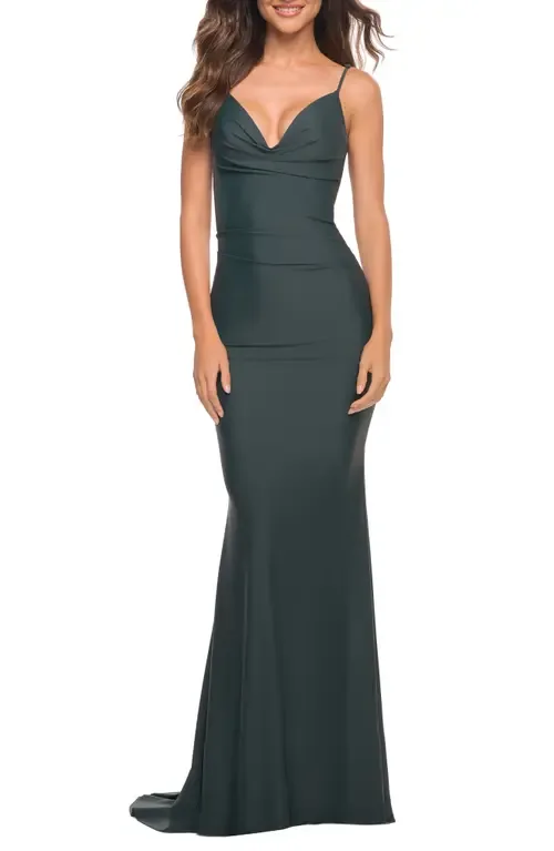 Luxe Simple Jersey Gown with Draped Neckline