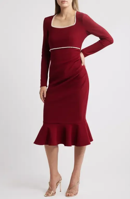 Faux Pearl Ruched Flare Hem Dress by NIKKI LUND