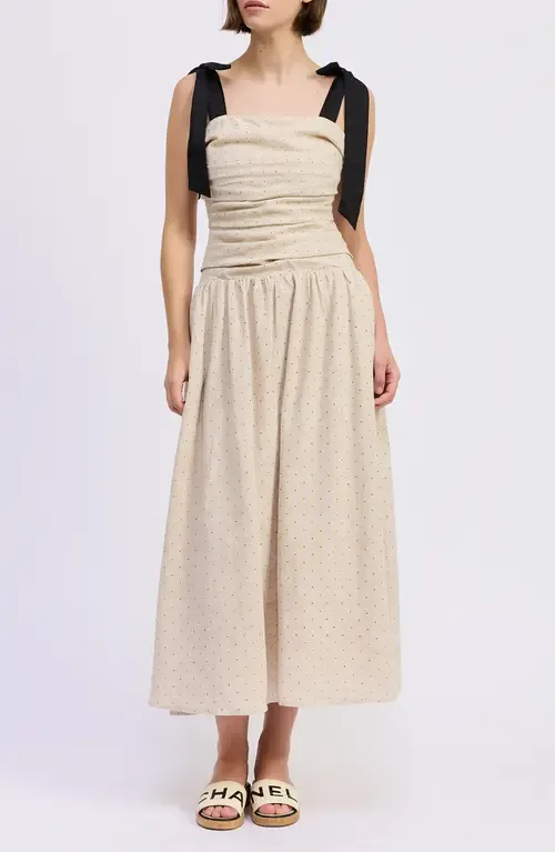 Blakely Pin Dot Tie Strap Midi Dress by En Saison