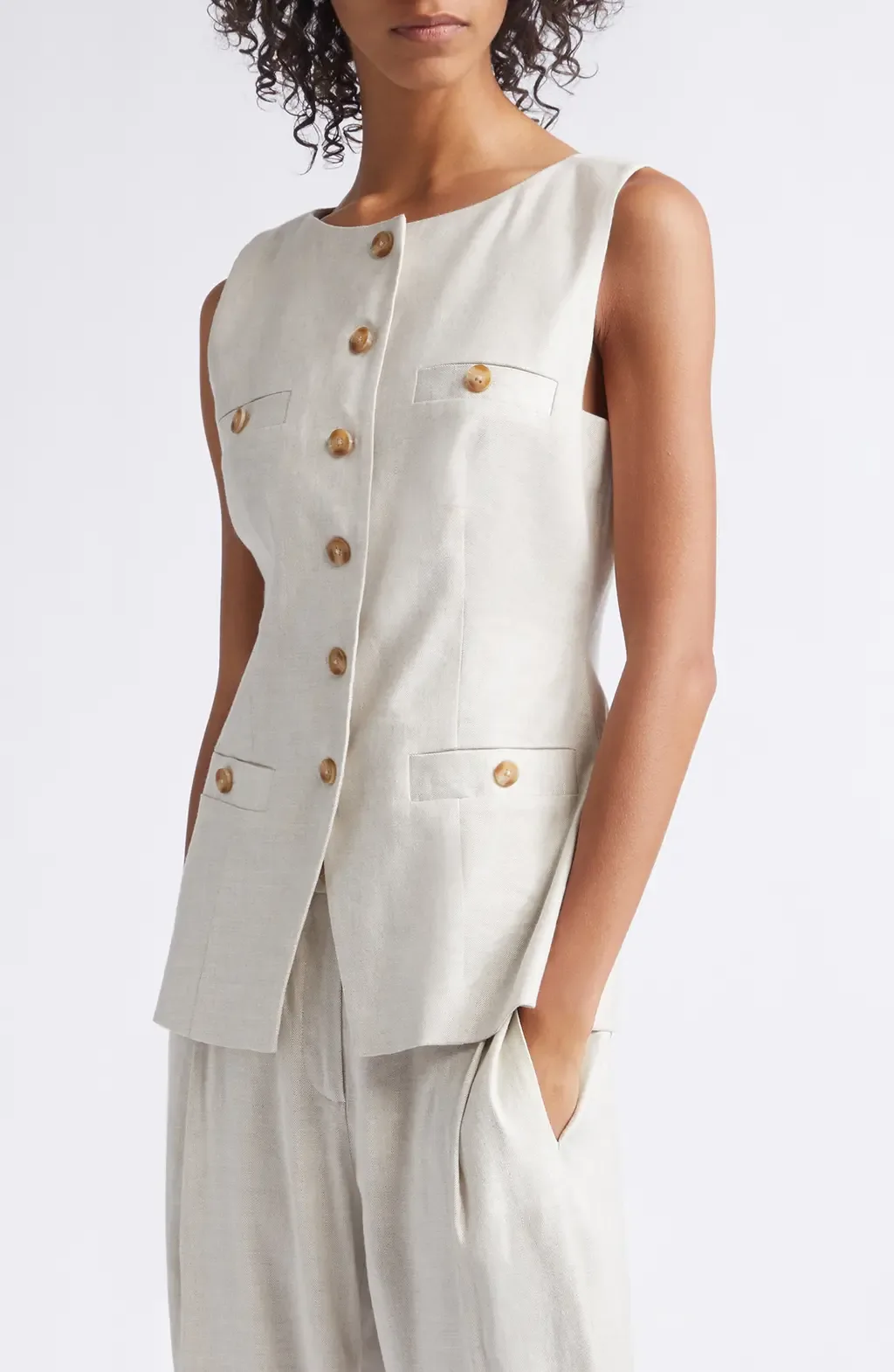 Amra Bateau Neck Linen Blend Vest