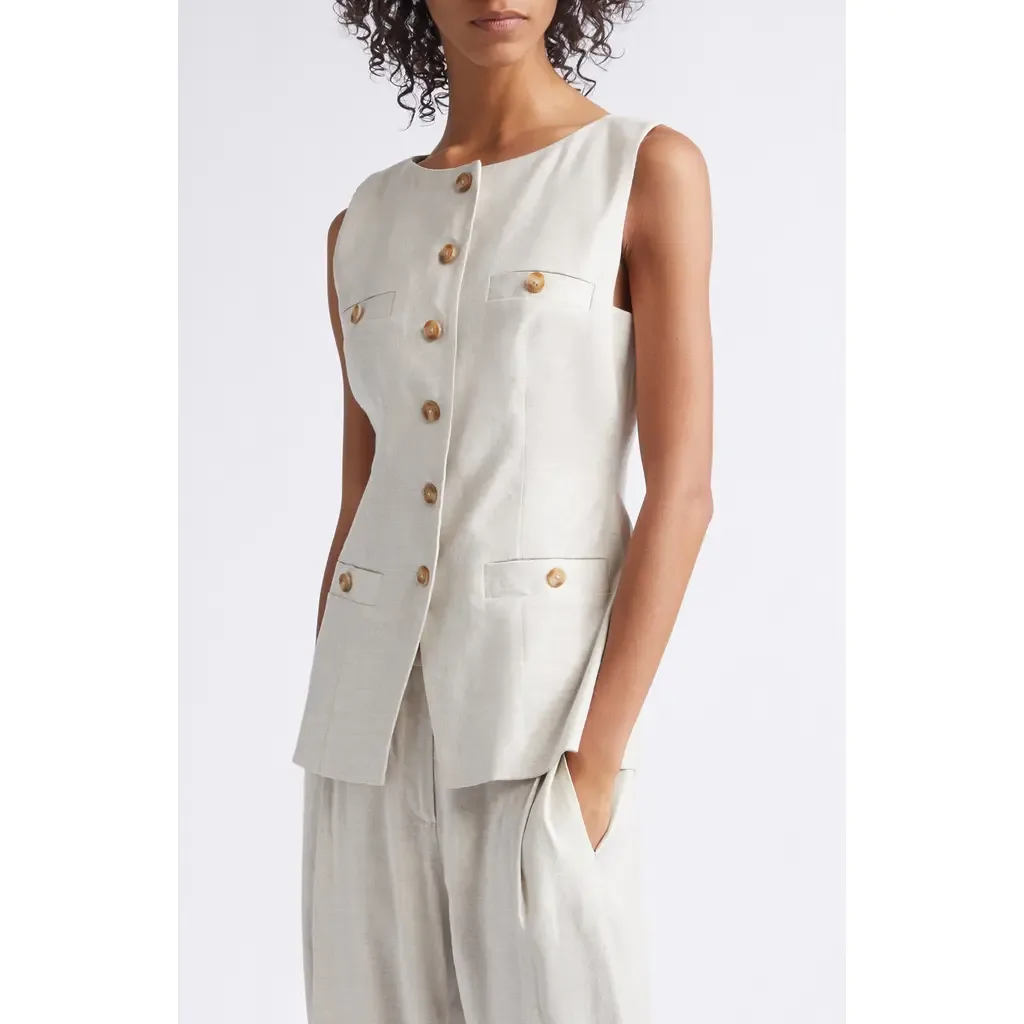 Amra Bateau Neck Linen Blend Vest by Toccin