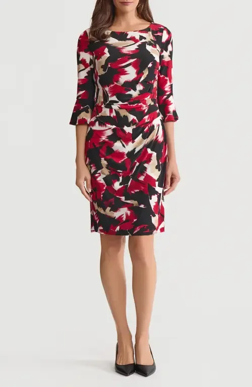 Abstract Print Side Ruched Sheath Dress by KASPER