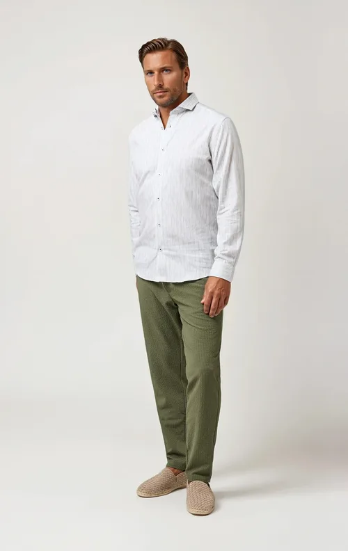 Linen Stripe LS Button-Up Shirt by Stone Rose