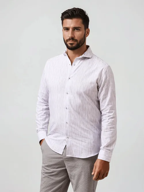 Linen Stripe LS Button-Up Shirt