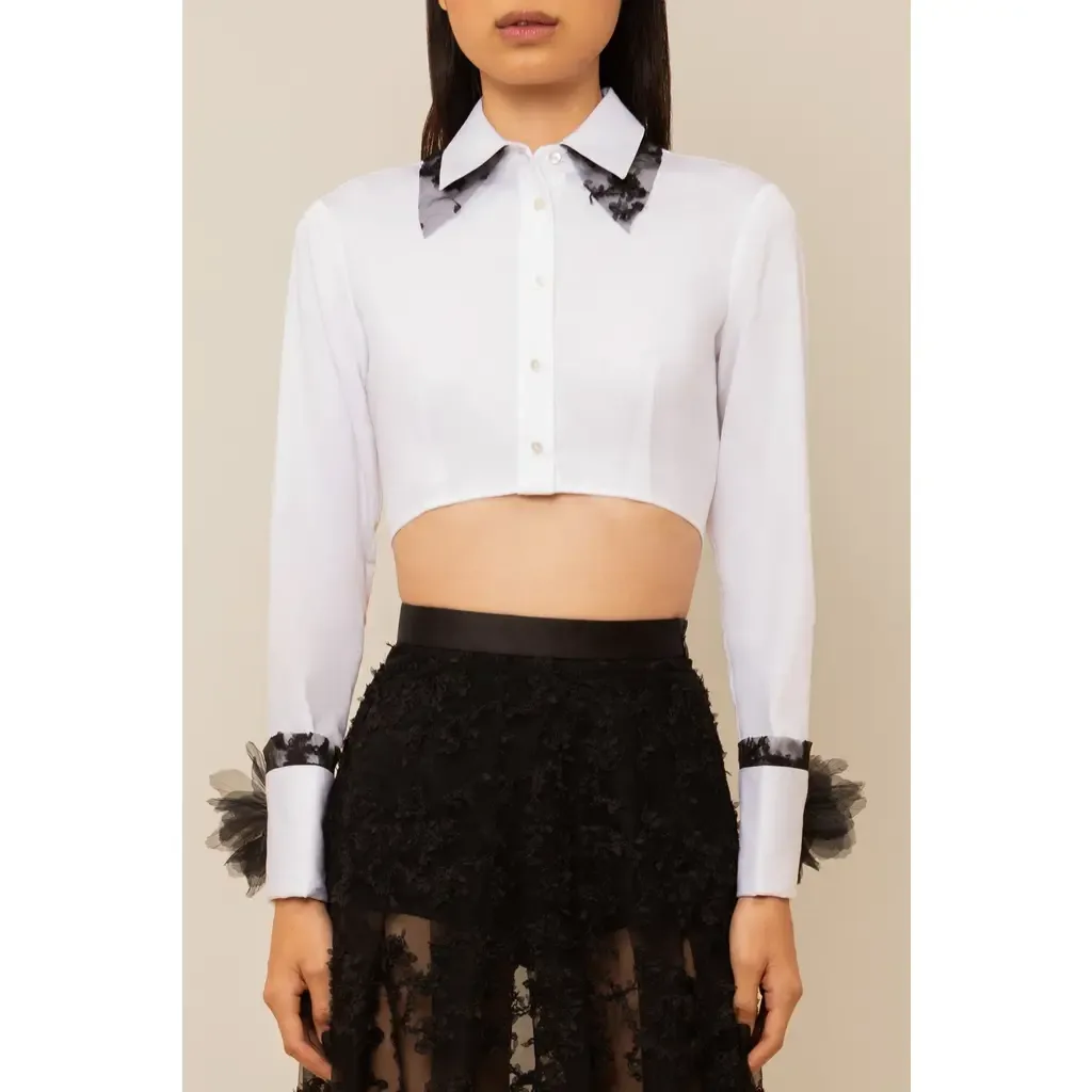 Raven Cropped Lace-Trim Poplin Shirt by Contessa Mills