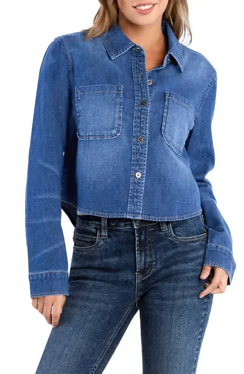 Francine Crop Stretch Denim Shirt by Wash Lab Denim