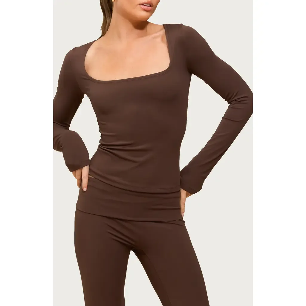 Hayden Square Neck Long Sleeve Crop Top by EDIKTED