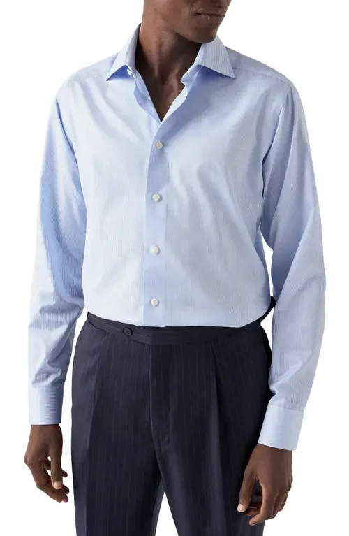 Slim Fit Pinstripe Cotton Twill Dress Shirt by Eton