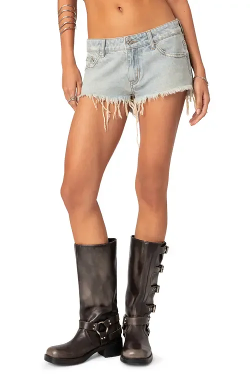 Frayed Cutoff Denim Shorts by EDIKTED
