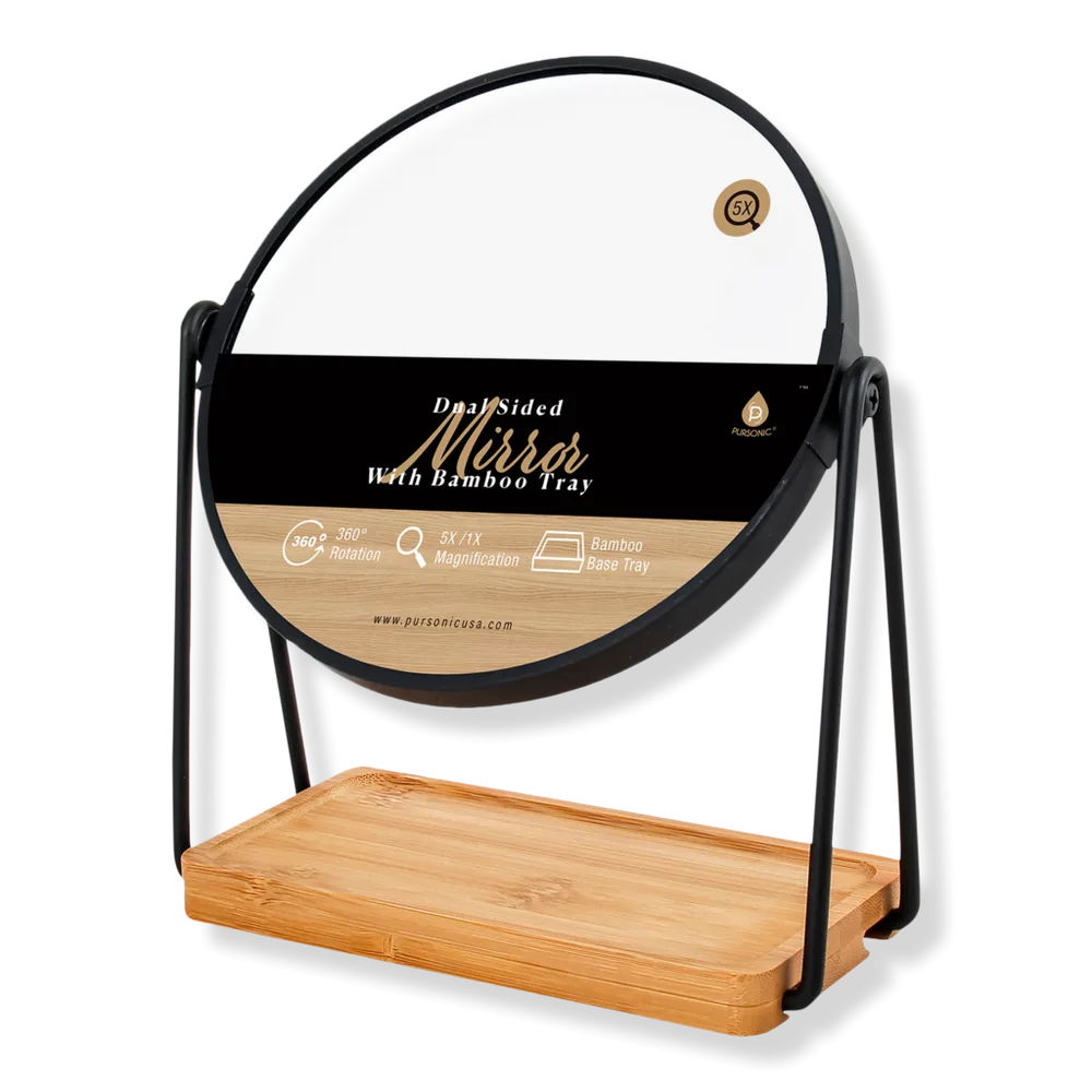 Dual Side Mirror with Bamboo Tray by PURSONIC