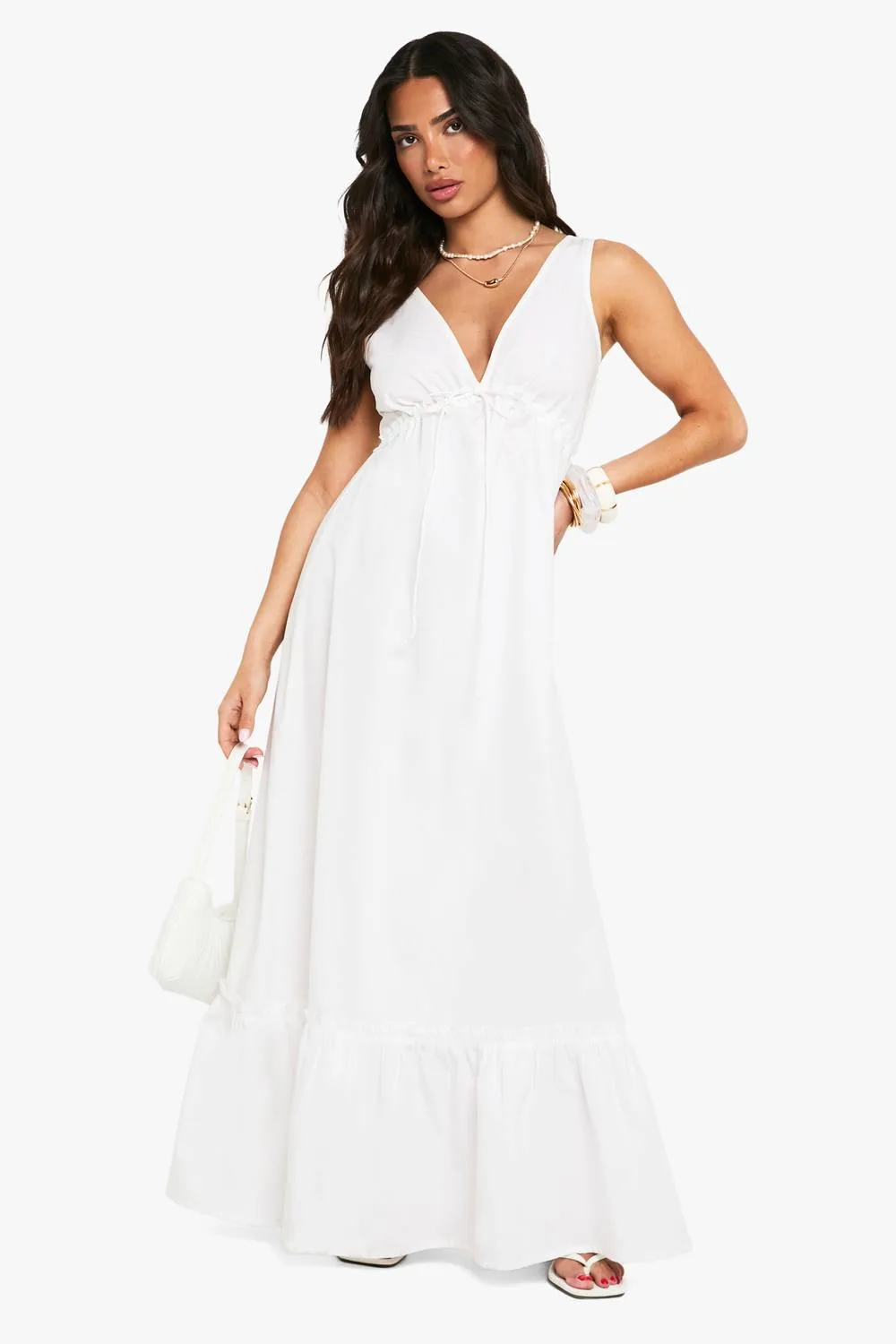 Cotton Poplin Ruched Tiered Maxi Dress by boohoo