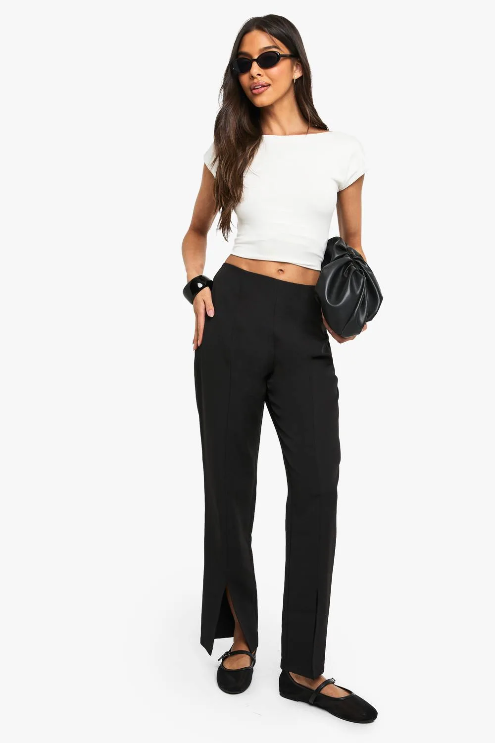 Split Front Slim Fit Tailored Trousers by boohoo