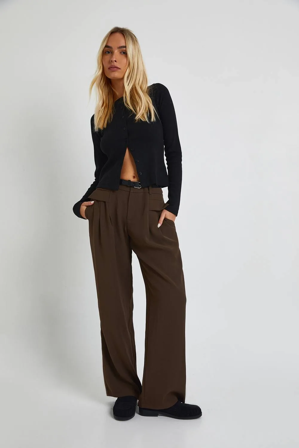 Fluid Belted Straight Leg Trousers by boohoo