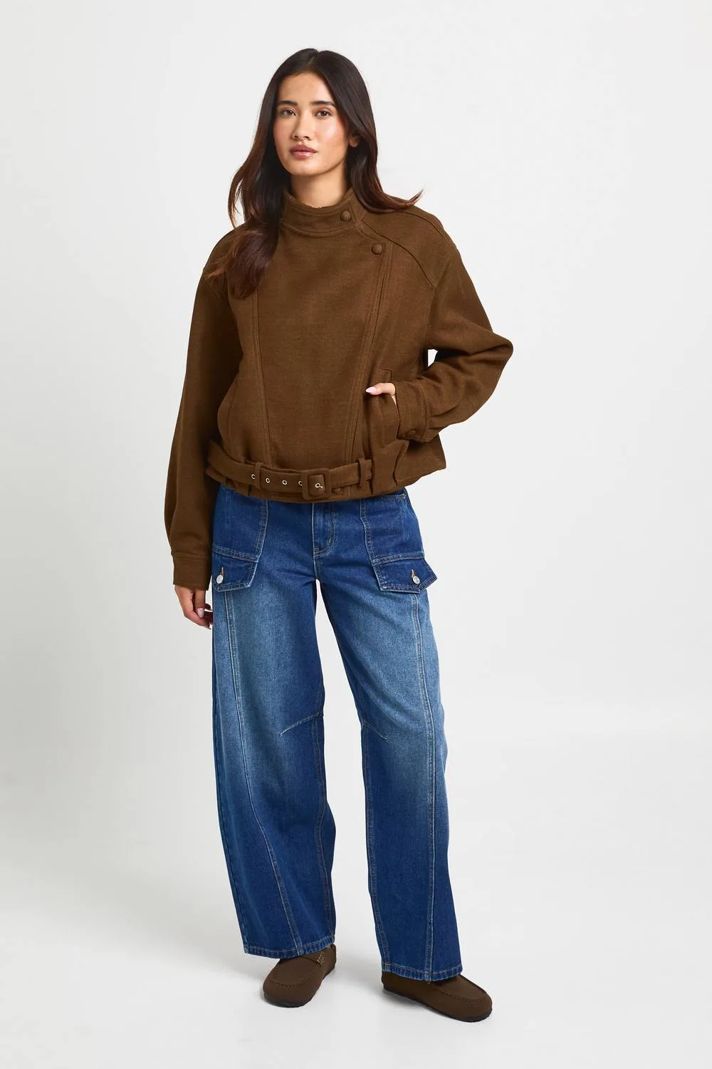 Mid Waist Cargo Utility Barrel Jean by boohoo