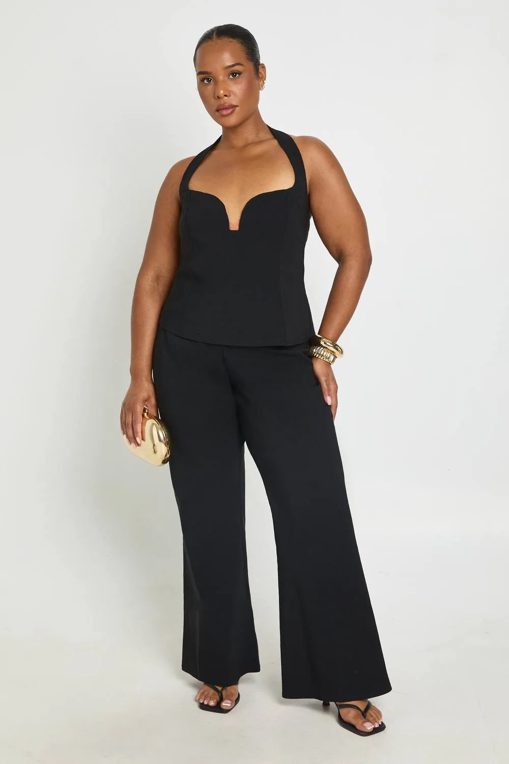 Bengaline Halterneck Cut Out Corset Top & Flared Leg Trouser Co Ord by boohoo