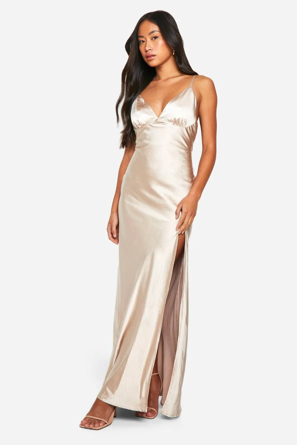 Bridesmaid Satin Strappy Maxi Dress by boohoo
