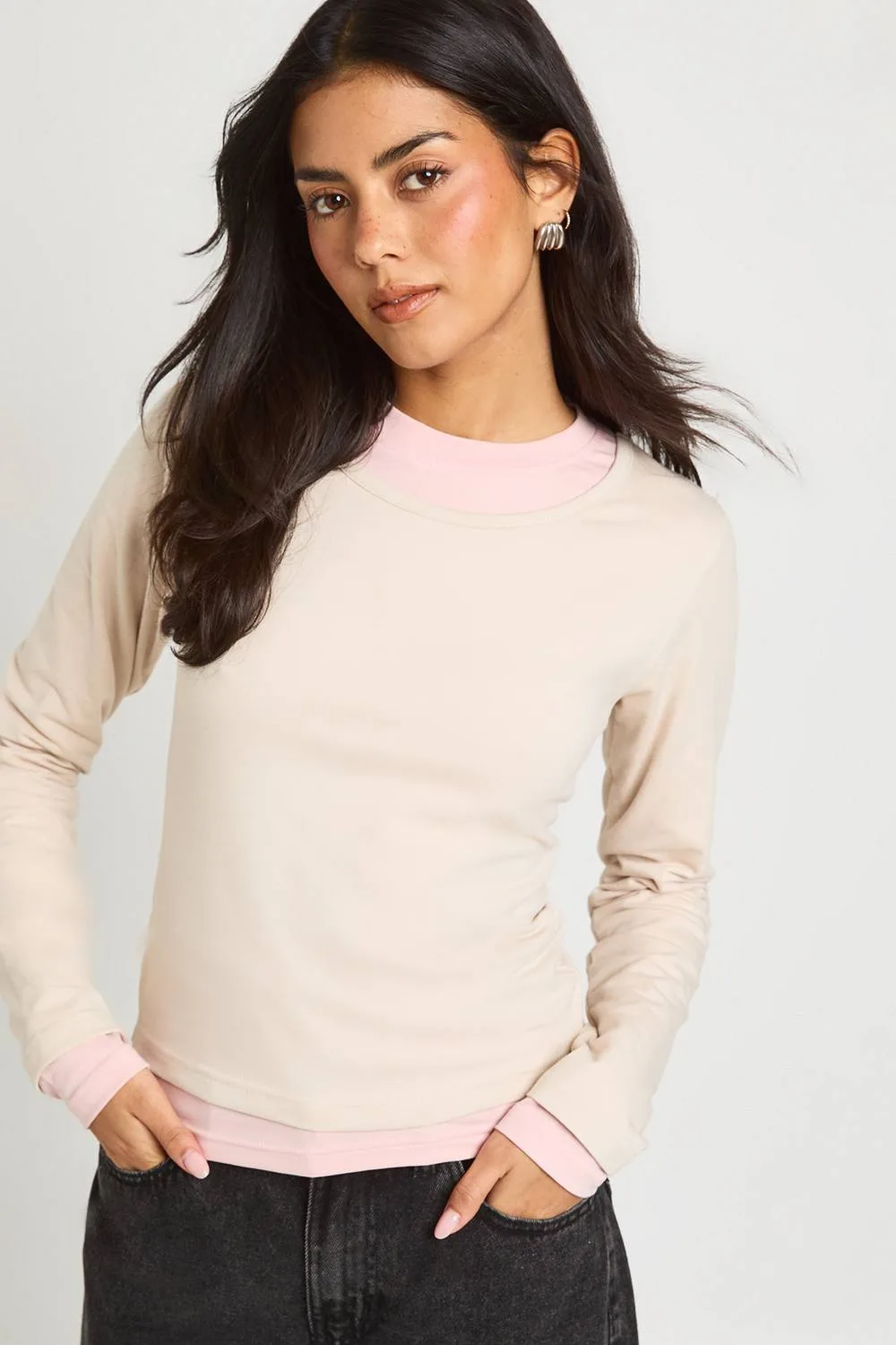 Double Layer Long Sleeve Top by boohoo