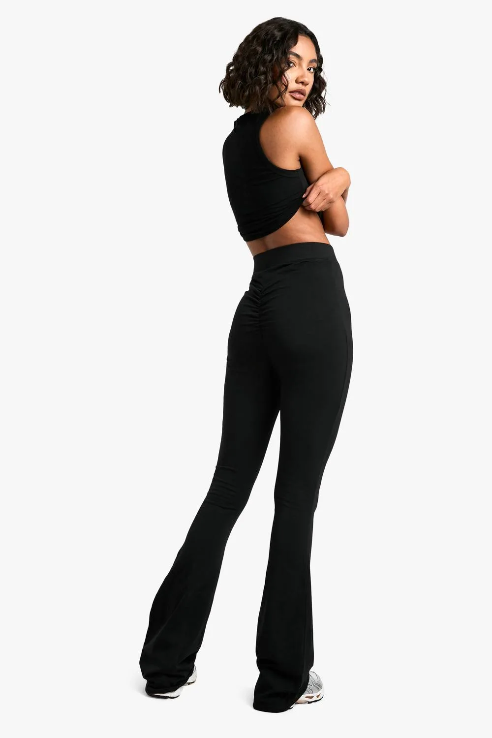 Cotton Jersey Ruched Booty Boosting Flares by boohoo