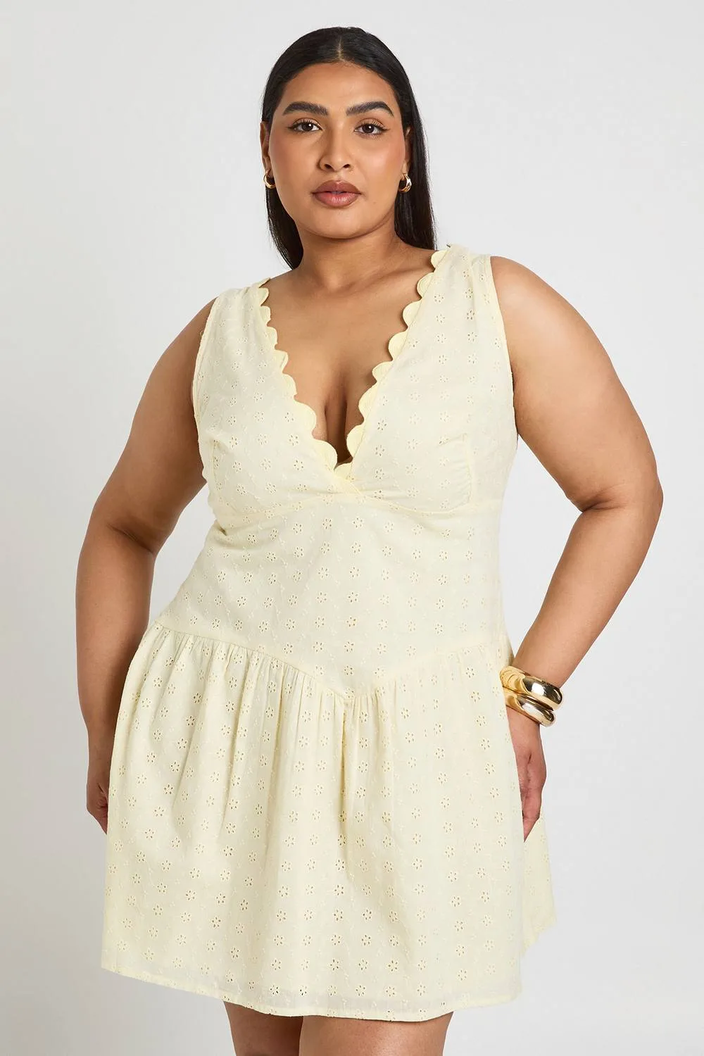 Broderie Scallopped Neck Corset Skater Dress by boohoo