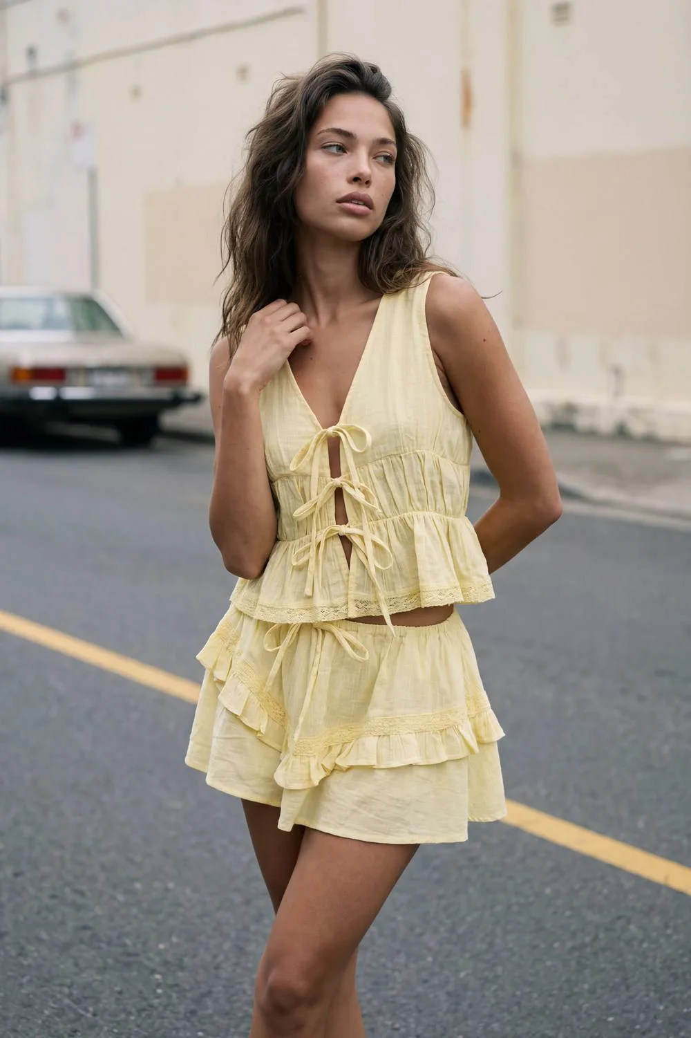 Cheesecloth Lace Trim Ruffle Mini Skirt by boohoo