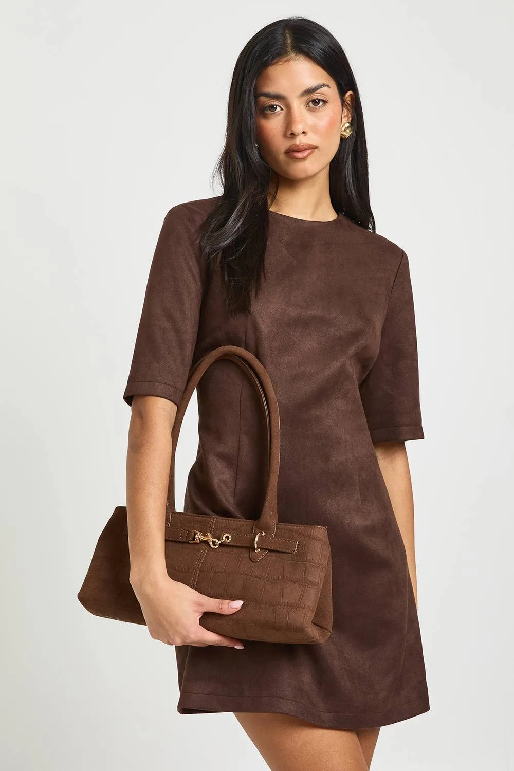 Faux Suede Boxy T-Shirt Dress by boohoo