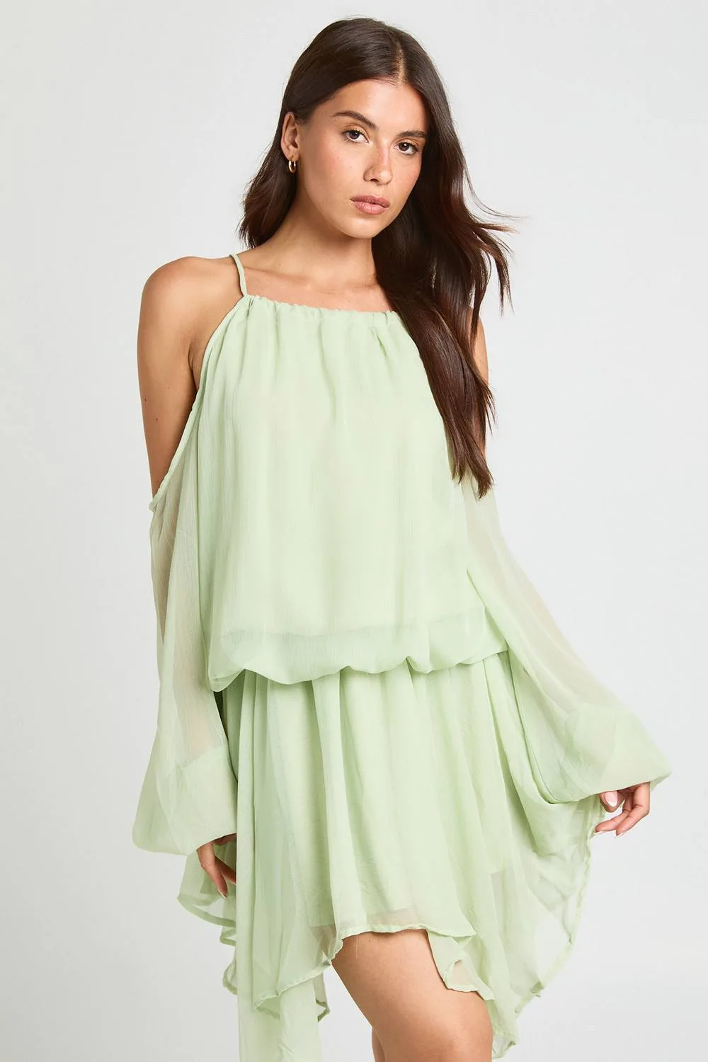 Pastel Volume Sleeve Mini Dress by boohoo