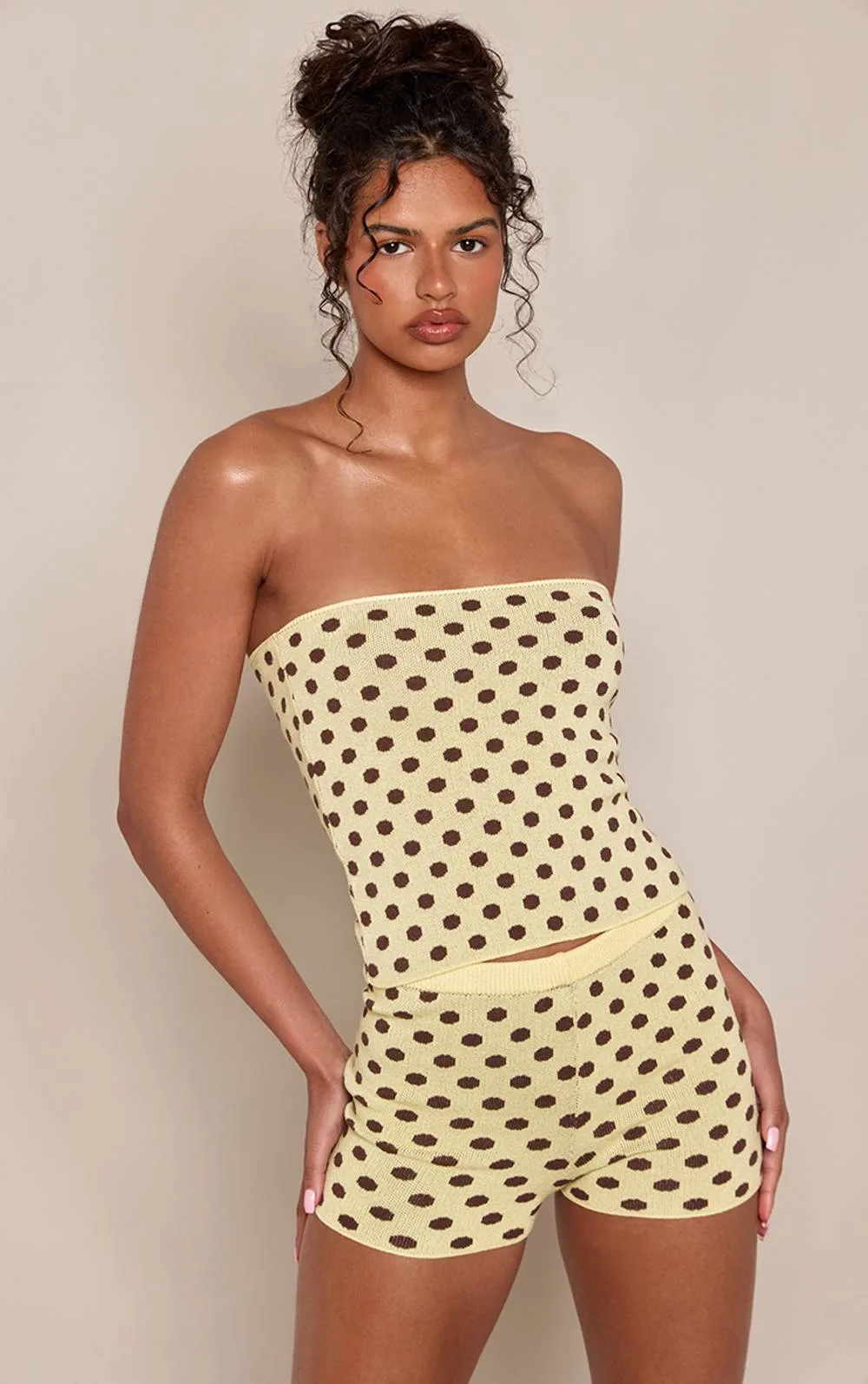 Polka Dot Bandeau Knitted Top by PrettyLittleThing