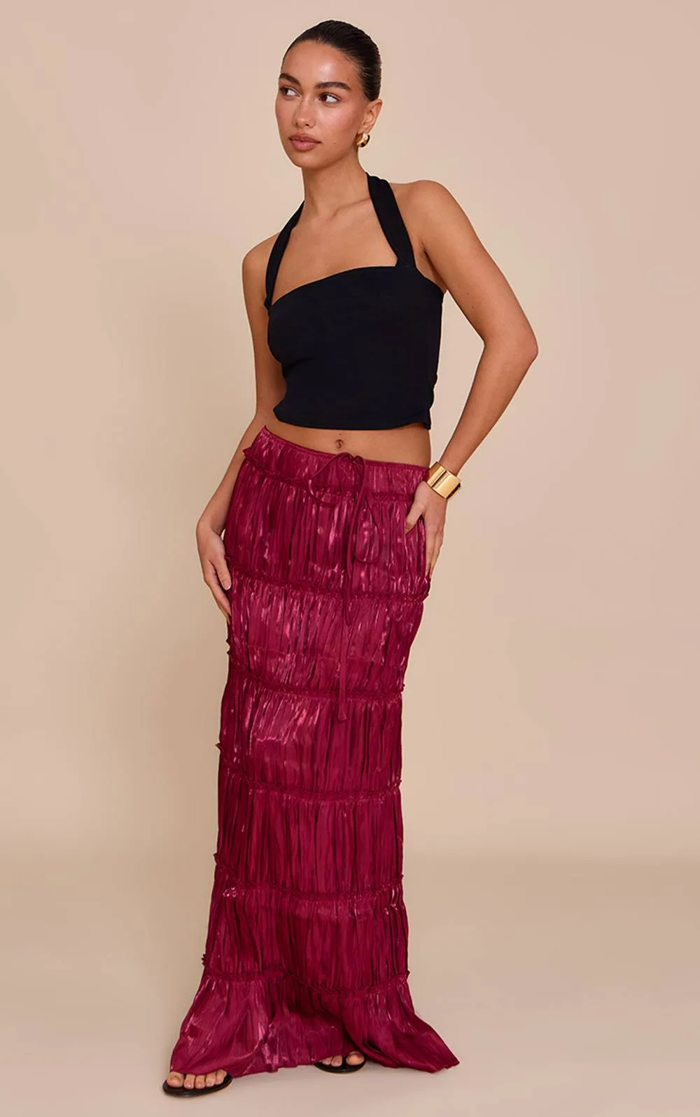 Drawstring Frill Tiered Maxi Skirt by PrettyLittleThing