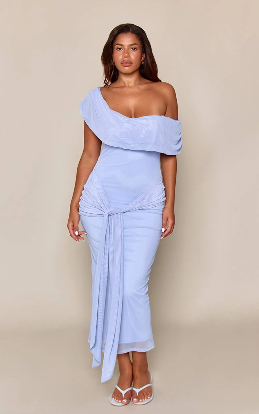 Bardot Tie Waist Maxi Dress by PrettyLittleThing