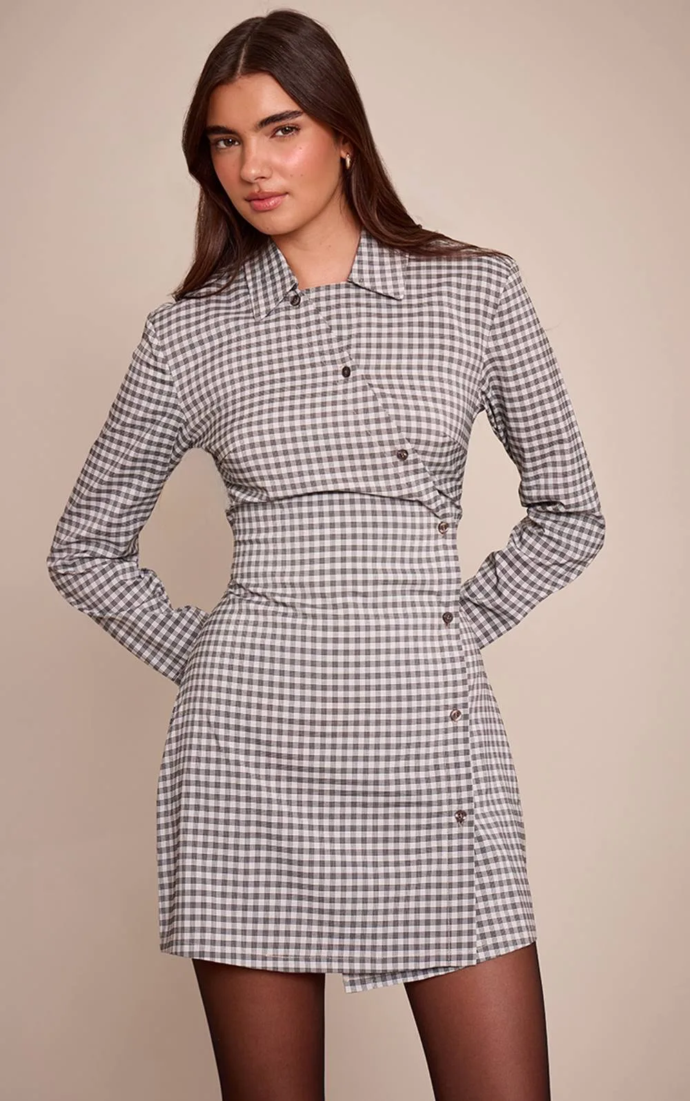 Check Button Down Shirt Dress