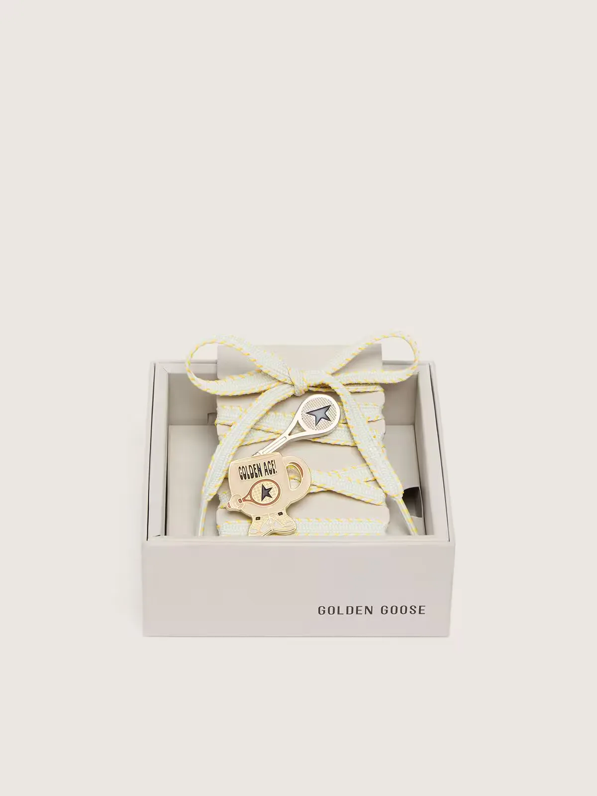 Skins Laces with Yellow Embroidery and Tennis Racket and Cup Pin